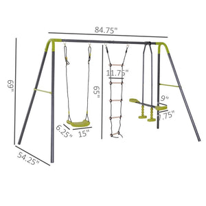 3-in-1 Kids Metal Swing Set with Swing, Glider and Climbing Ladder for Backyard Fun