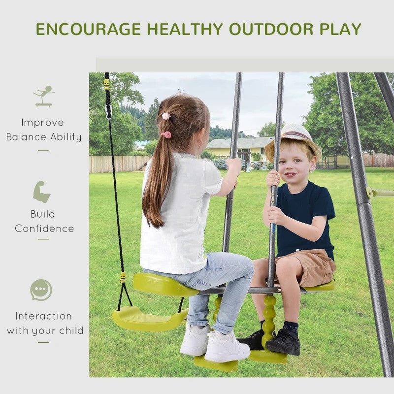 3-in-1 Kids Metal Swing Set with Swing, Glider and Climbing Ladder for Backyard Fun