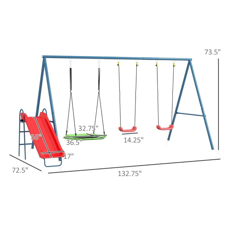 3-in-1 Metal Swing Set for Backyard with Nest Swing, 2 Seats, Slide – 352 lbs Capacity, Ages 3-8