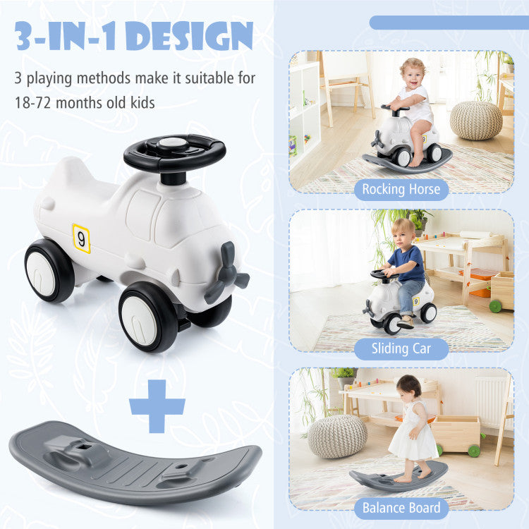 3-in-1 Rocking Horse, Sliding Car and Detachable Balance Board for Toddlers and Kids