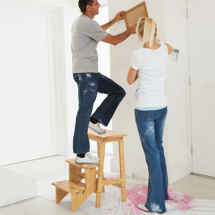 3-in-1 Rubber Wood Step Stool with Handle – Versatile, Durable, and Convenient