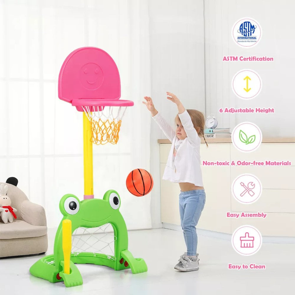 3-in-1 Kids Basketball Hoop Stand Set for Indoor/Outdoor Play - Toy Sports for Backyard Games