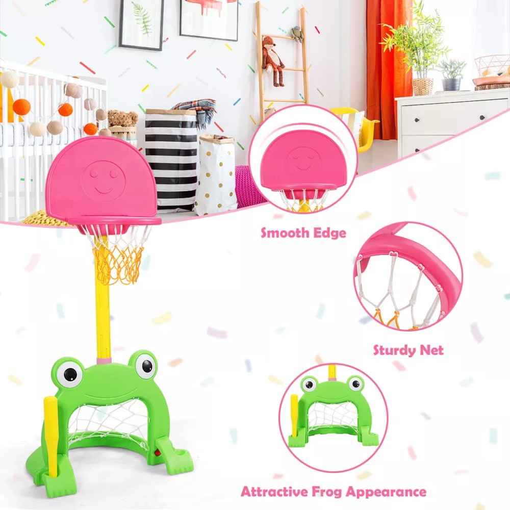 3-in-1 Kids Basketball Hoop Stand Set for Indoor/Outdoor Play - Toy Sports for Backyard Games