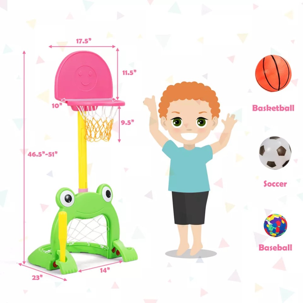 3-in-1 Kids Basketball Hoop Stand Set for Indoor/Outdoor Play - Toy Sports for Backyard Games