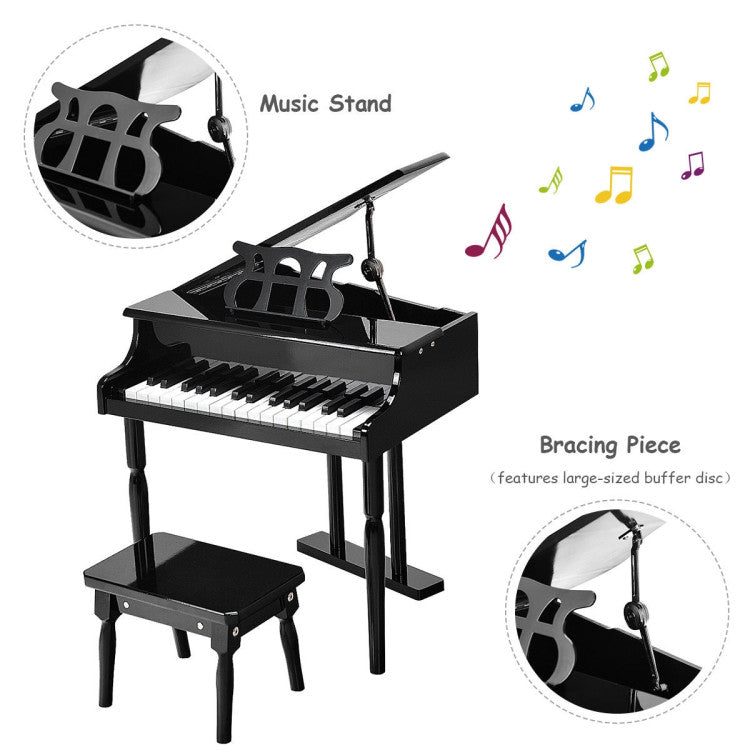 30-Key Kids Piano Keyboard Toy with Bench, Lid & Music Rack - Educational Fun