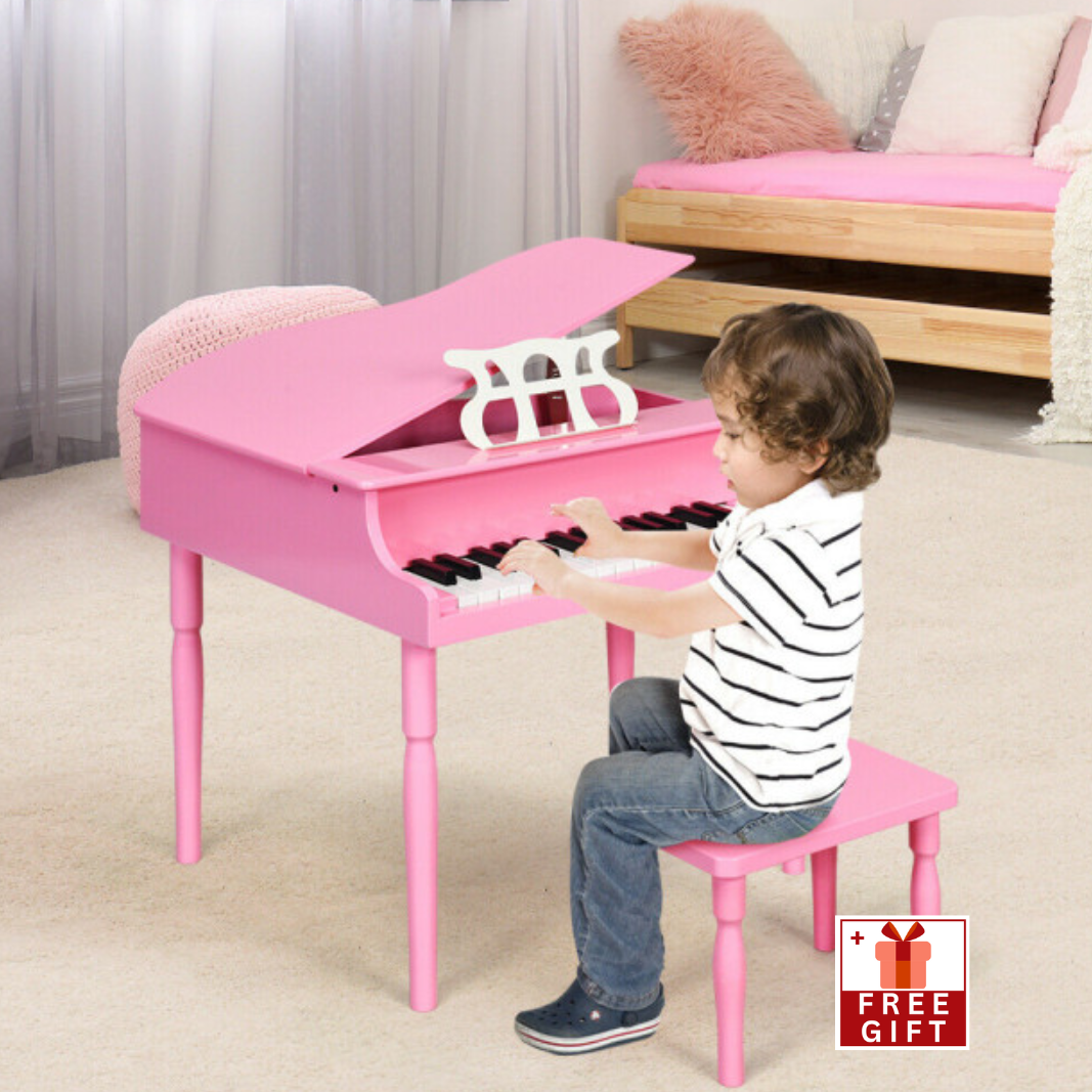 30-Key Wood Toy Kids Grand Piano with Bench and Music Rack