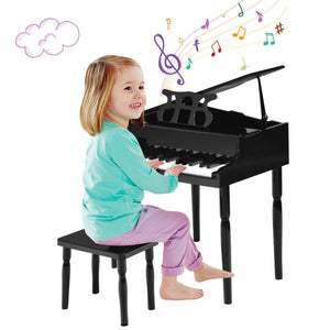 30-Key Wooden Toy Grand Piano for Kids with Bench and Music Rack