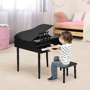 30-Key Wooden Toy Grand Piano for Kids with Bench and Music Rack