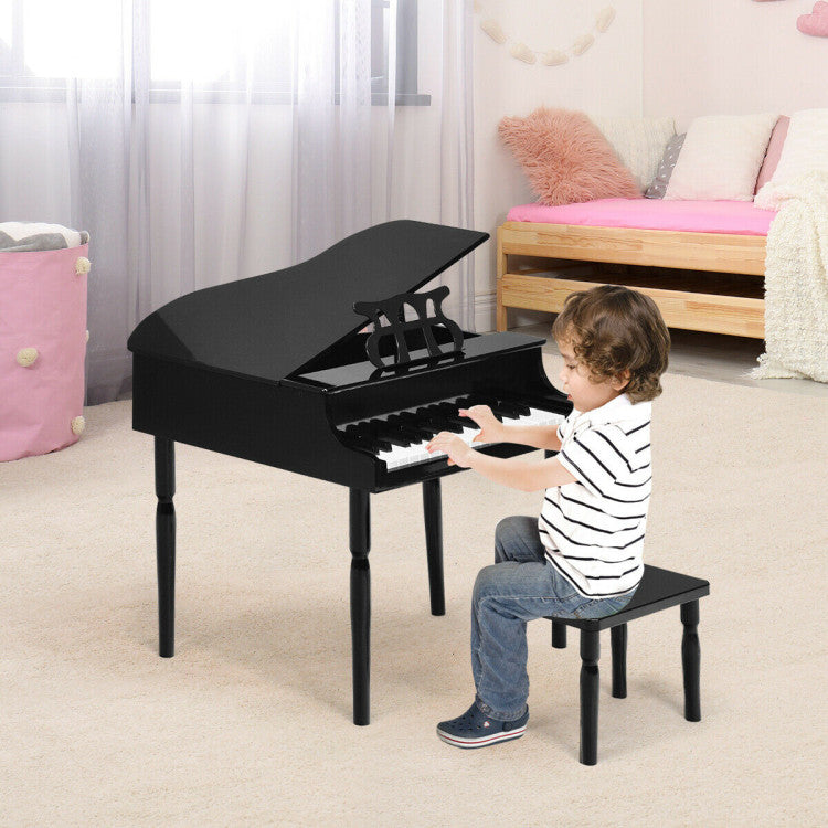 30-Key Wooden Toy Grand Piano for Kids with Bench and Music Rack