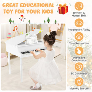 30-Key Wooden Toy Grand Piano for Kids with Bench and Music Rack