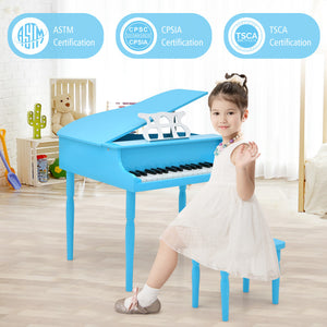 30-Key Wooden Toy Grand Piano for Kids with Bench and Music Rack
