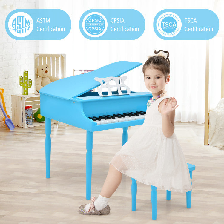 30-Key Wooden Toy Grand Piano for Kids with Bench and Music Rack