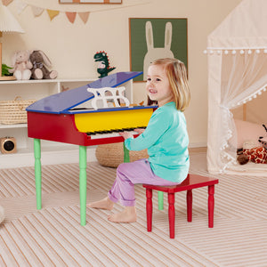 30-Key Wooden Toy Grand Piano for Kids with Bench and Music Rack