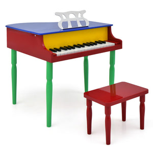 30-Key Wooden Toy Grand Piano for Kids with Bench and Music Rack