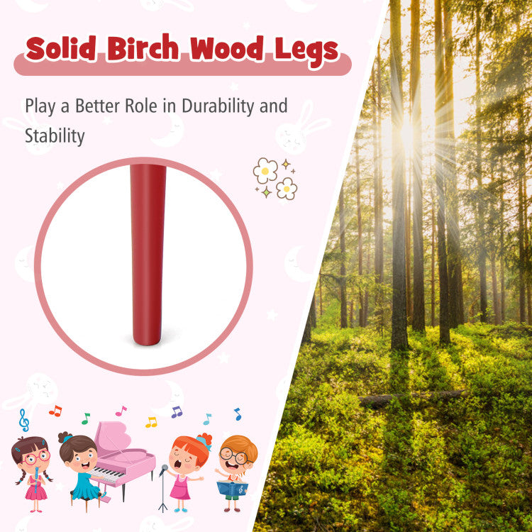 30-Key Wooden Toy Grand Piano for Kids with Bench and Music Rack
