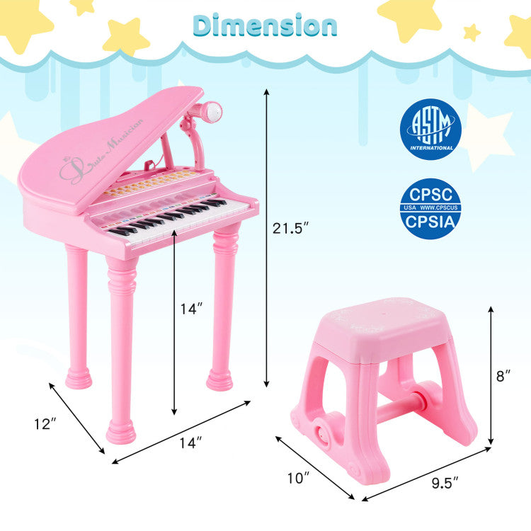 31 Keys Kids Piano Keyboard with Stool and Piano Lid