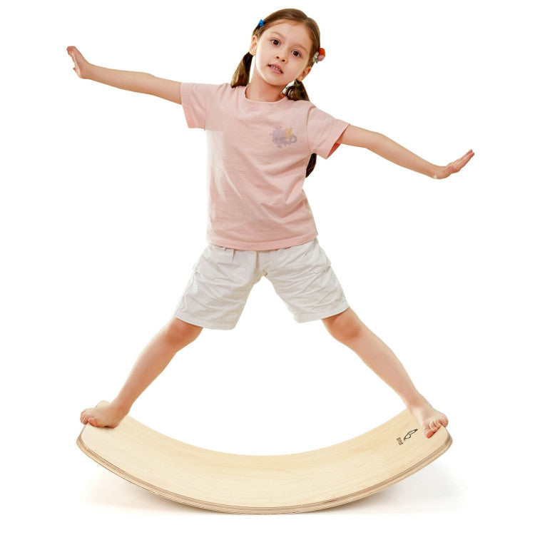 35-Inch Wooden Wobble Balance Board for Kids - Rocker Yoga Curvy Board with Felt Layer