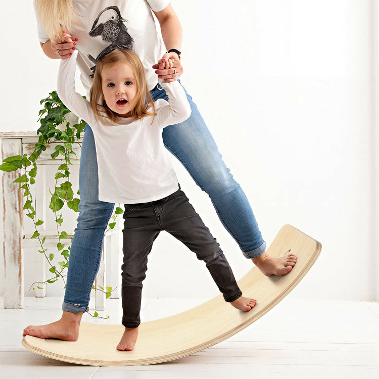 35-Inch Wooden Wobble Balance Board for Kids - Rocker Yoga Curvy Board with Felt Layer