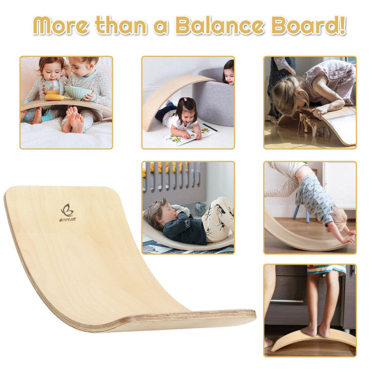 35-Inch Wooden Wobble Balance Board for Kids - Rocker Yoga Curvy Board with Felt Layer