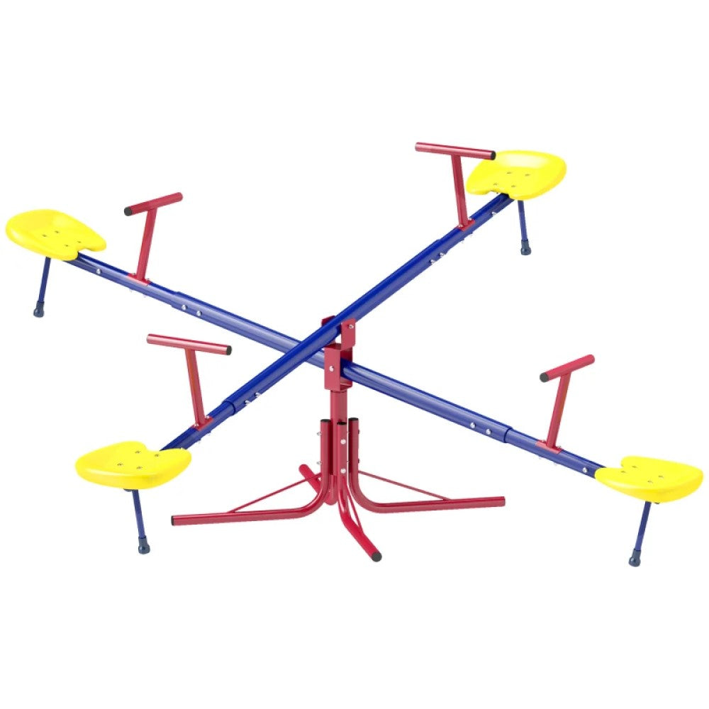 360° Spinning Kids Seesaw Teeter Totter, 4-Seater Outdoor Playground Equipment