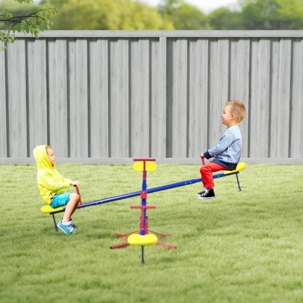 360° Spinning Kids Seesaw Teeter Totter, 4-Seater Outdoor Playground Equipment