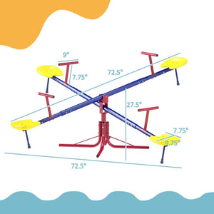 360° Spinning Kids Seesaw Teeter Totter, 4-Seater Outdoor Playground Equipment