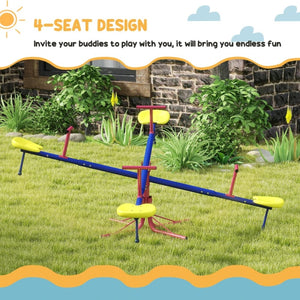 360° Spinning Kids Seesaw Teeter Totter, 4-Seater Outdoor Playground Equipment