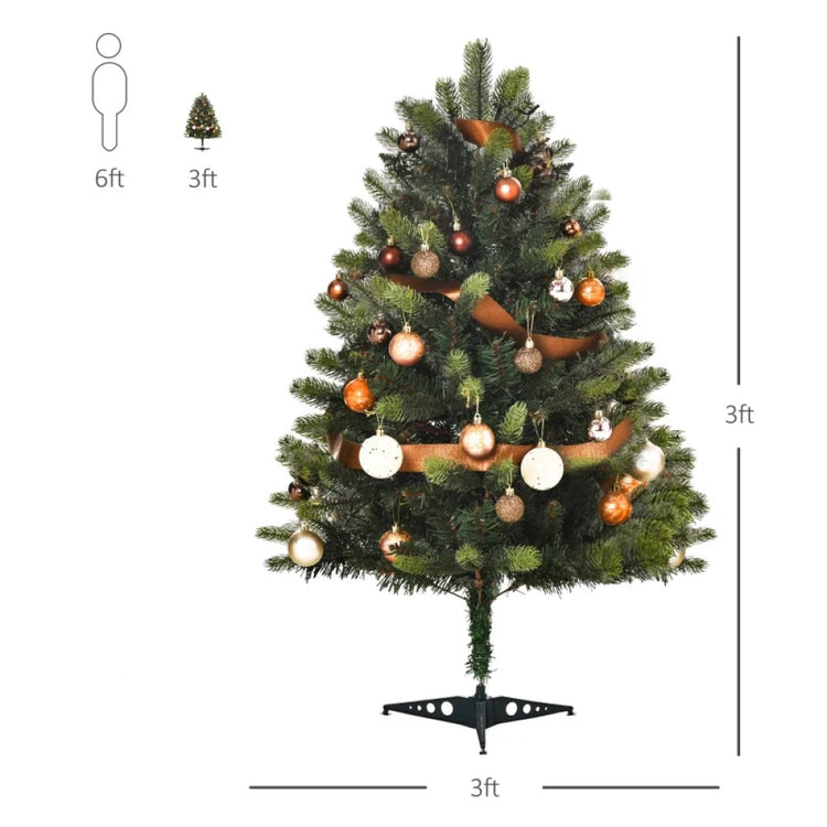 3' Tall Pre-Lit Full Fir Artificial Christmas Tree, 60 LED Lights, Green