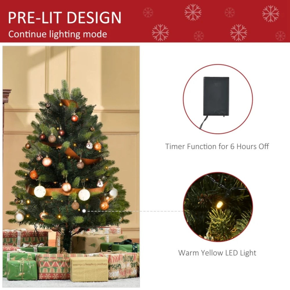 3' Tall Pre-Lit Full Fir Artificial Christmas Tree, 60 LED Lights, Green