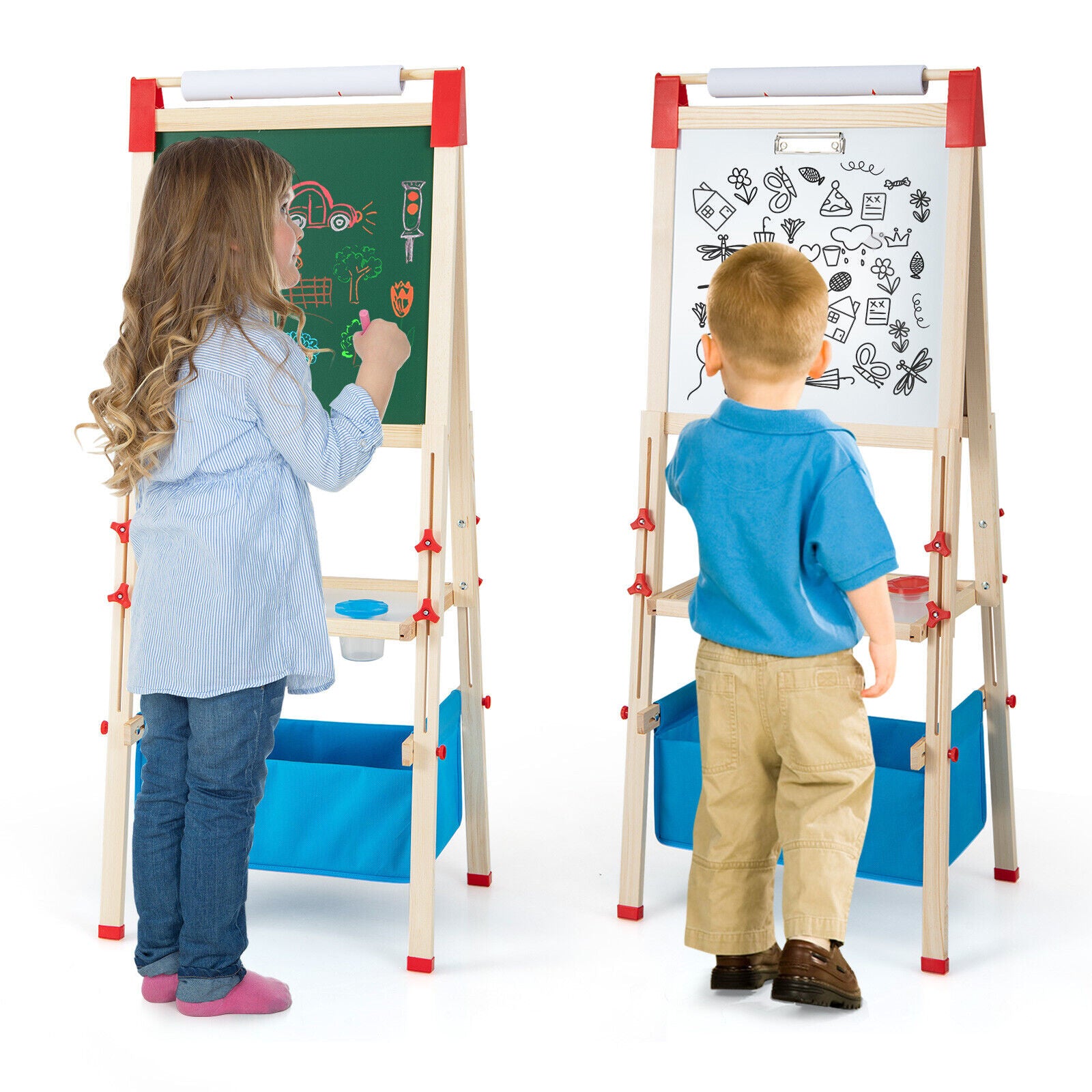 3-in-1 wooden kids art easel with magnetic whiteboard and chalkboard1
