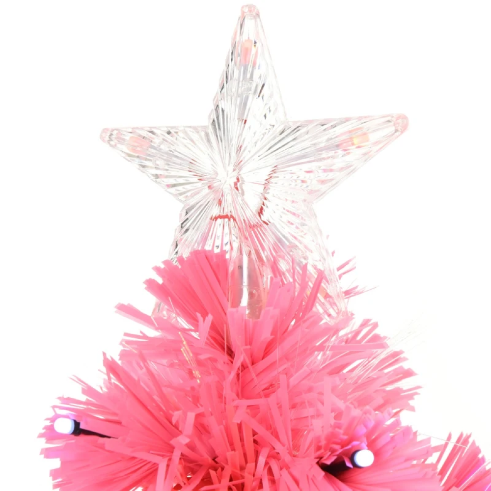 3ft Pre-Lit Pink Douglas Fir Artificial Christmas Tree, 90 Multi-Color LED Lights, Fiber Optic