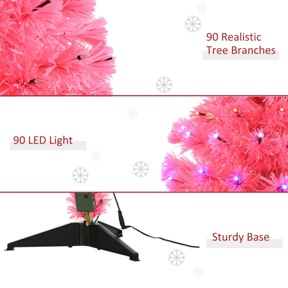 3ft Pre-Lit Pink Douglas Fir Artificial Christmas Tree, 90 Multi-Color LED Lights, Fiber Optic