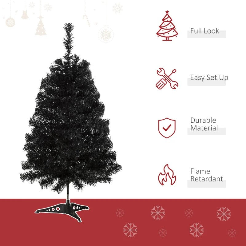 3ft Unlit Black Douglas Fir Artificial Christmas Tree with 90 Realistic Tips