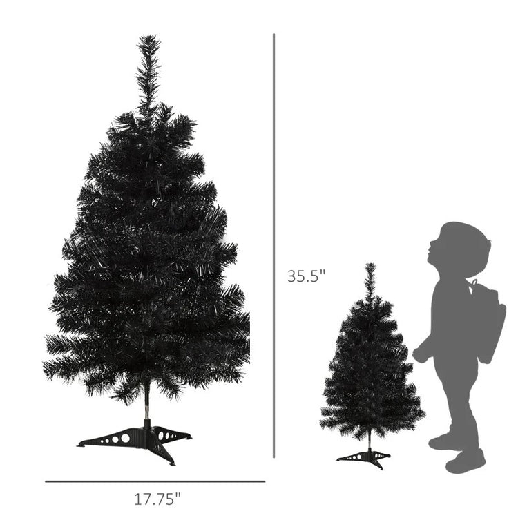 3ft Unlit Black Douglas Fir Artificial Christmas Tree with 90 Realistic Tips