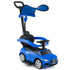 Blue children's toy car with Mercedes-Benz logo on a white background