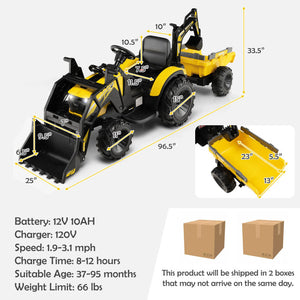 3-in-1 kids ride on bulldozer, excavator and tractor
