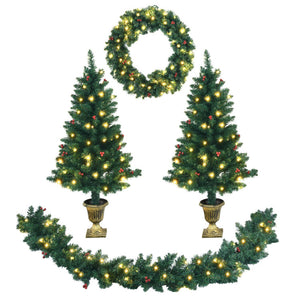 4-Piece Christmas Decoration Set with Wreath, Garland, and Entrance Trees