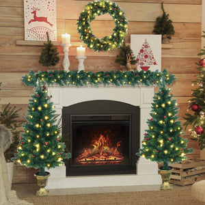 4-Piece Christmas Decoration Set with Wreath, Garland, and Entrance Trees