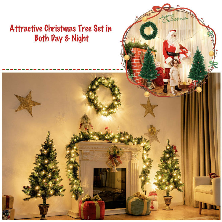 4-Piece Christmas Decoration Set with Wreath, Garland, and Entrance Trees