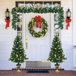 4-Piece Christmas Decoration Set with Wreath, Garland, and Entrance Trees