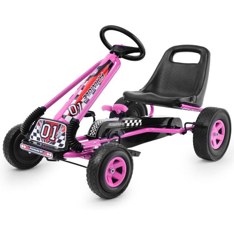 4-Wheel Kids Pedal Go-Kart Racer Car Ride-On Outdoor Play Toy for Ages 3-8