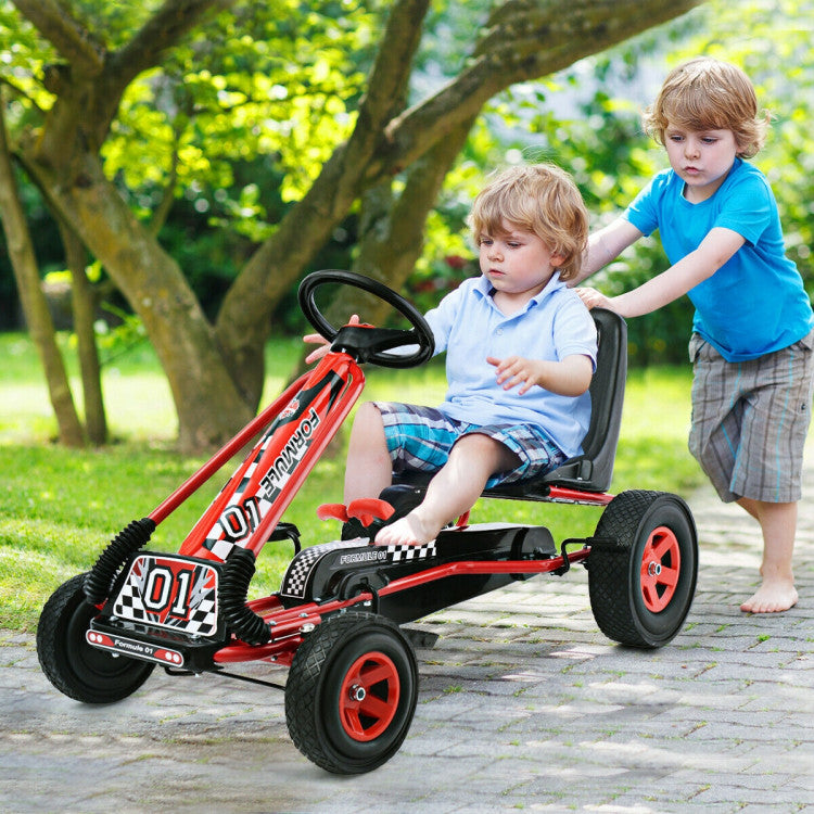 4-Wheel Kids Pedal Go-Kart Racer Car Ride-On Outdoor Play Toy for Ages 3-8