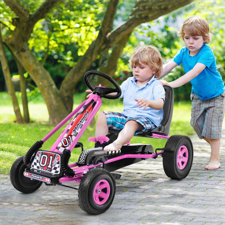 4-Wheel Kids Pedal Go-Kart Racer Car Ride-On Outdoor Play Toy for Ages 3-8