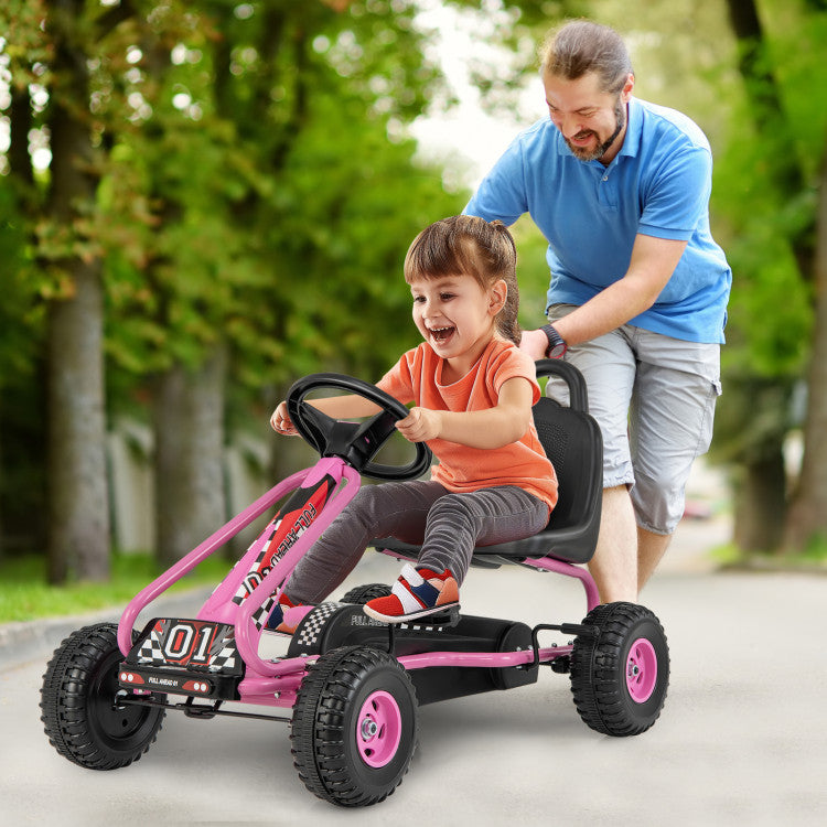 4-Wheel Pedal Powered Go-Kart Ride-On Car with Adjustable Seat for Kids Ages 3-8