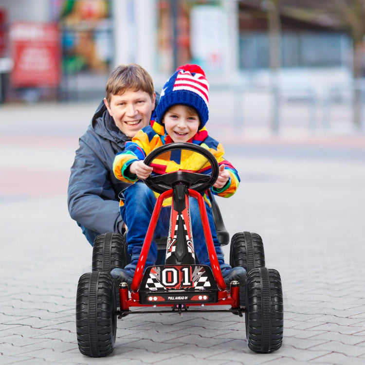 4-Wheel Pedal Powered Go-Kart Ride-On Car with Adjustable Seat for Kids Ages 3-8