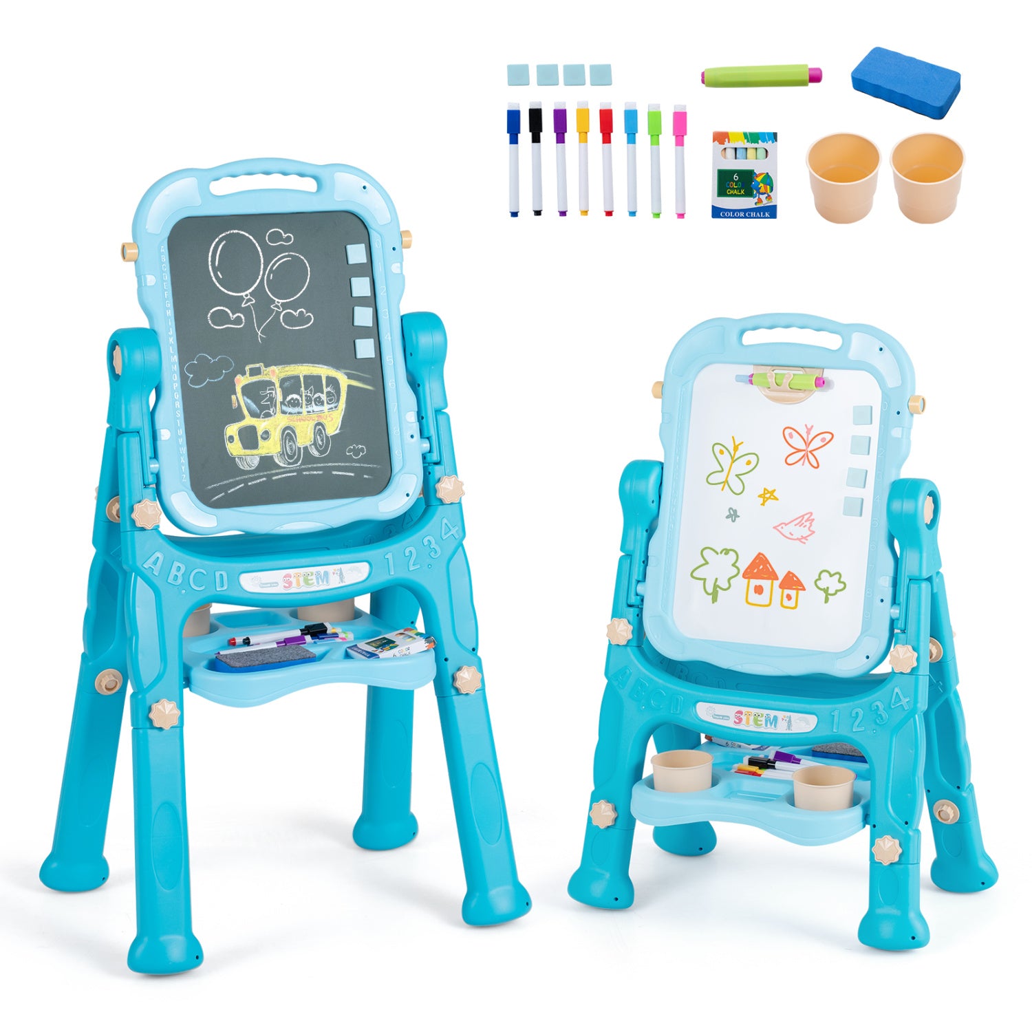 4-in-1 adjustable kids art easel with rotating drawing board