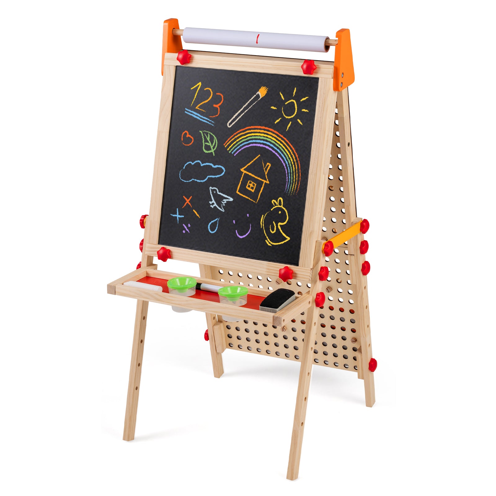 4-in-1 wooden kids art easel with marble run and paper roll