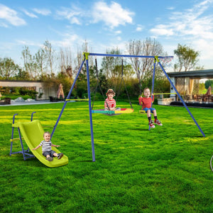 4-in-1 Heavy-Duty Metal Playset with Slide, Swings, and Basketball Hoop for Kids