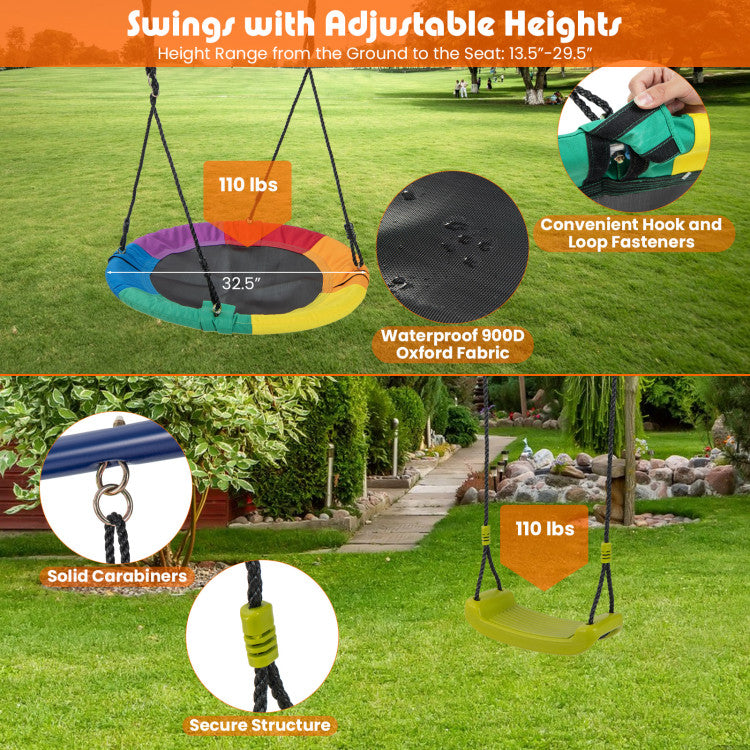 4-in-1 Heavy-Duty Metal Playset with Slide, Swings, and Basketball Hoop for Kids