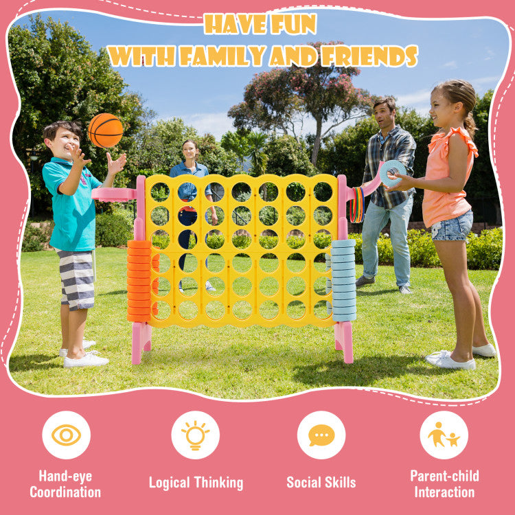 4-in-a-Row Connect Game Set with Basketball Hoop and Toss Ring - Ultimate Lawn Fun